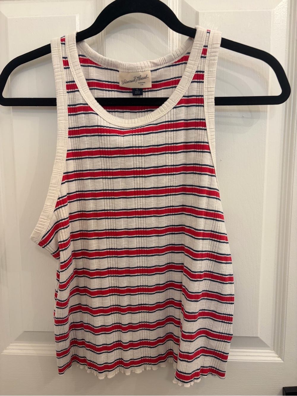 Universal Thread Cream Tank Top with Red & Navy Stripes